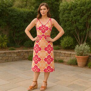 Anthropologie Beth Bowley Size 4 Pink Silk Blend Geometric Floral Print Dress